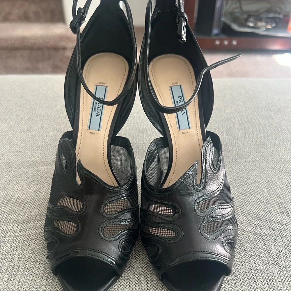 LUXURY PRADA PUMPS SHOES BLACK LEATHER EU 38 - Picture 6 of 11